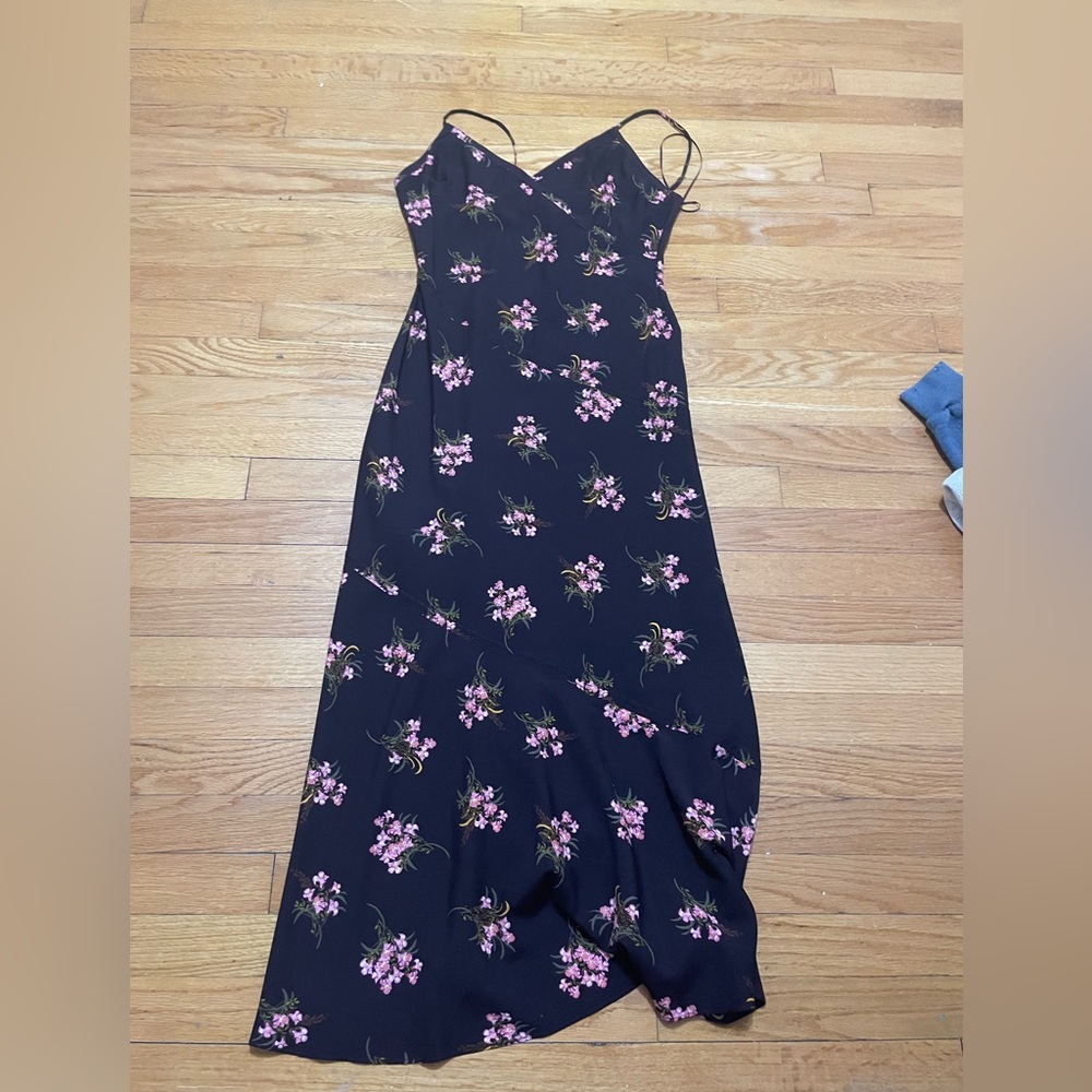 Zara Black Maxi Dress with Pink Floral Design NWT